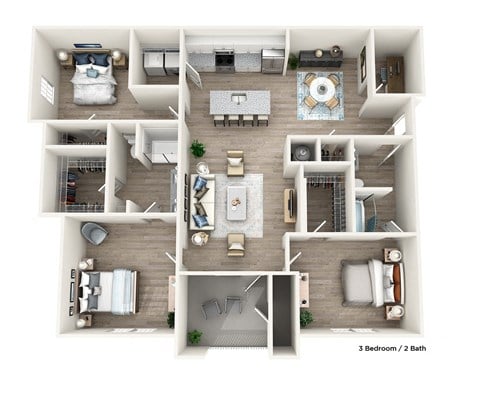 Floor plan for 3 beds, 2 baths, 1855 sqft